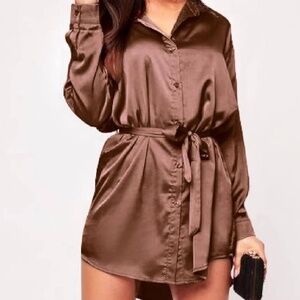 Peppermayo Faye Mini Shirt Dress - Choc Brown Size 0
